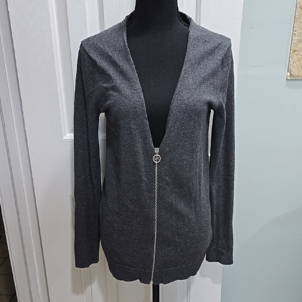 Michael Kors Gray Cardigan with Silver Zipper Size M